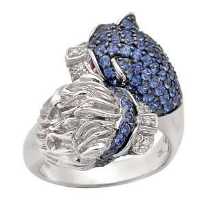   Gold Diamond Blue Sapphire Lion Ring, Size 7 (0.16 cttw) Jewelry