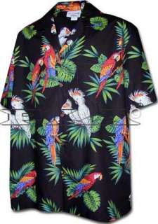 New Mens Hawaiian Shirt Beach Aloha Parrot Black  
