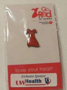 New Go Red for Women Red Dress Love Heart Pin Brooch  