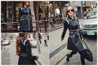 Cotton Faux Leather Trench Coats Women Long Jackets   Waist Belt and 