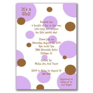 Polka Dots Invitations Brown Purple Baby Shower Girls  