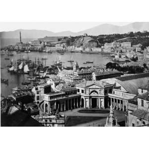  ca 1900 photo Cityscape with railway station and statue in 