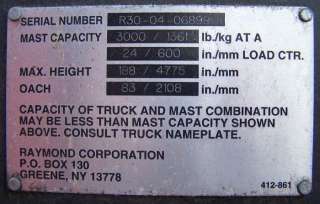 Raymond Forklift 3000 Pounds ELECTRIC R 30 C30TT  