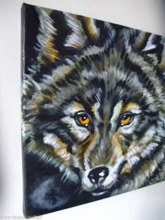 WOLF EYES STARE CANIS LUPUS CANINE GRAY WILD Original Painting ART 