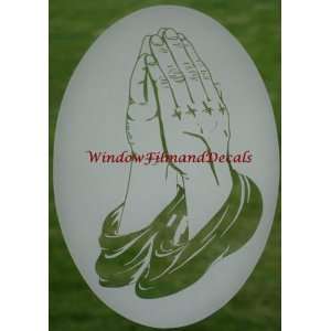  Praying Hands Etched Window Decal Vinyl Glass Cling   10.5 