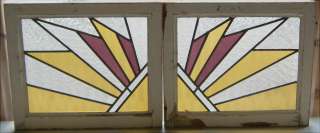 Pair of Antique Stained Glass Windows Art Deco Sun Rays  