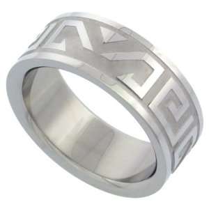  Surgical Steel Flat 8mm Wedding Band Ring Aztec Design 
