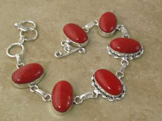 spice red coral _ silver bracelet _ 9 inch   