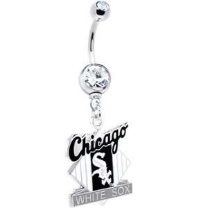 Major League Baseball Logo Double Crystalline Gem Belly Ring   Chicago 
