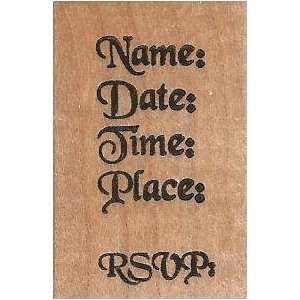 Invitation Name Date Time Place RSVP Wood Mounted Rubber Stamp 