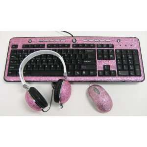   Crystal Rhinestone USB Keyboard + Mouse + DJ Over the Ear Headphones