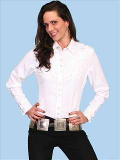 PL 654 Scully Western Cowgirl Snap Shirt White Floral Embroidery Rail 