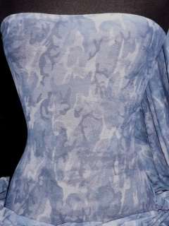 Denim blue camouflage print sheer stretch mesh fabric  