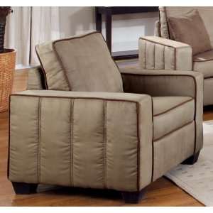  Chair in Beige Microfiber with Brown Welts