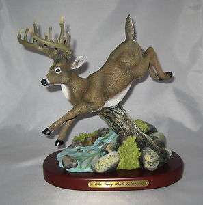 Whitetail DEER Statue Figurine NEW Wood Base Detailed White Tailed 