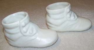 Vintage White Ceramic Baby Shoe Planter Q Tip Holders  