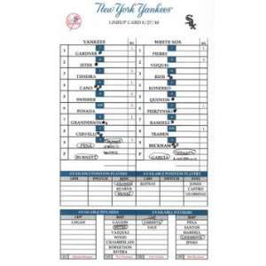  Yankees at White Sox 8 27 2010 Game Used Lineup Card 