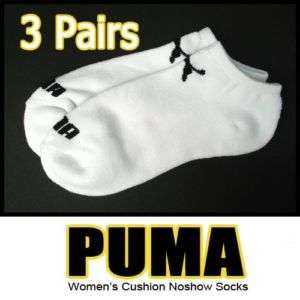 3p PUMA Womens Athletic No Show Cushion White Socks New  