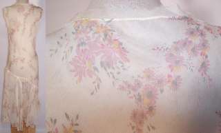 Vintage Inspired White Floral Silk Chiffon Bias Cut Handkerchief 