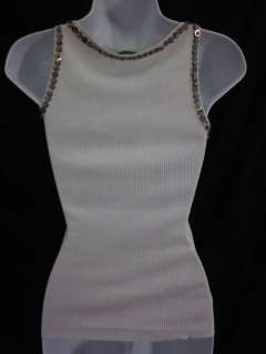ELIE TAHARI White Sequin Sleeveless Tank Top Shirt XS  