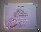 PERSONALIZED POEM FOR SISTER BIRTHDAY OR CHRISTMAS GIFT items in 