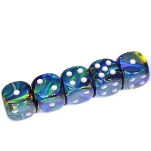   five 16mm dice in Organza Pouch   Festive Green & Silver Toys & Games