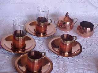 10 PC. Copper Coffee Set Cups Cream Sugar Saucers Beucler  
