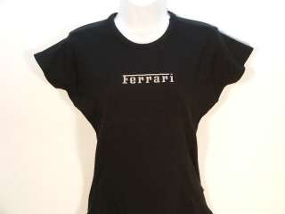Official Womens Ferrari T Shirt w/ Gray Letters Black  