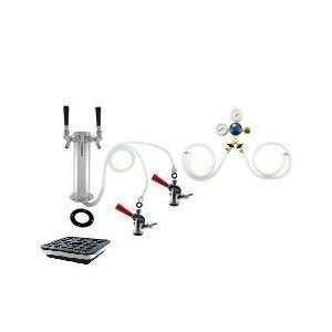  2 Tap Chrome Tower Draft Beer Kegerator Kit with Tray 