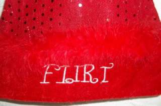 NWT RED SEQUIN SANTA HAT WITH WORD FLIRT EMBROIDERED ON FRONT  