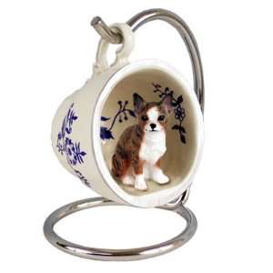 Chihuahua Blue Tea Cup Dog Ornament   Brindle