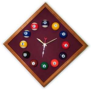   12in Diamond Billiard Clock Mahogany & Wine Mali Felt 