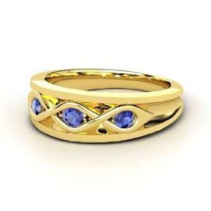  Triple Twist Ring, 18K Yellow Gold Ring with Sapphire 
