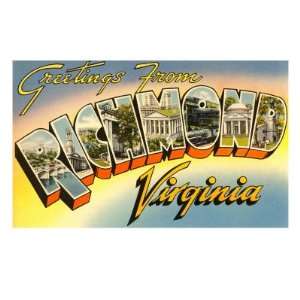  Greetings from Richmond, Virginia Giclee Poster Print 