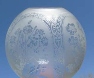 Beautiful Antique Floral Panel Acid Etched Oil Lamp Shade 4 D  