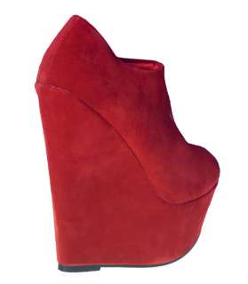 Ladies Womens New Red Suede Platform Wedge Ankle Boots Shoes  