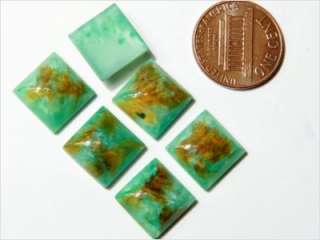 CZECH SQUARE GREEN MARBLED GLASS CABOCHONS 12 mm 6  