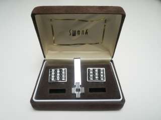 SWANK Art Deco Vintage NOS Set Cufflinks & Tie Clip Box;  