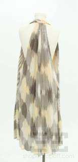   Brown & Taupe Sequin Silk Striped Accordion Pleat Trapeze Dress Sz 38