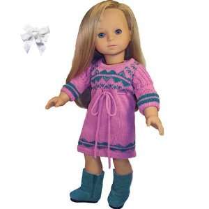   Teal Sweater Dress w/ Boots and Bow  Fits American Girl Toys & Games