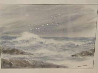 Seagulls and Ocean Waves, Watercolor by G Bernhardt  