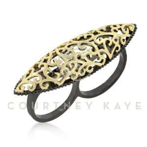   Kaye 14k Gold and Hematite Bonded Two finger Ring (6) Jewelry