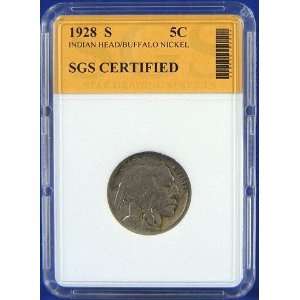  1928 S Indian Head / Buffalo Nickel Certified by SGS 