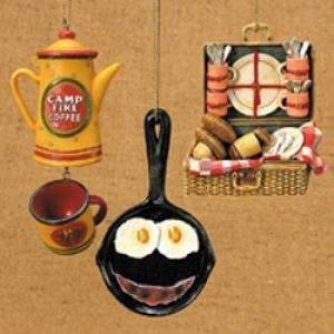  Ornaments Coffee Pot, Frying Pan and Picnic Basket