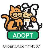   Cat With His Arm Around A Cute White Dog On An Adopt Internet Web Icon