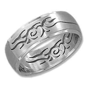   Steel Mens 8mm Brush Finish Tribal Cut out Band (size 12) Jewelry