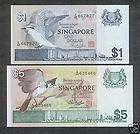 Singapore Paper Money   1 & 5 Dollars   1976   P9 & 10