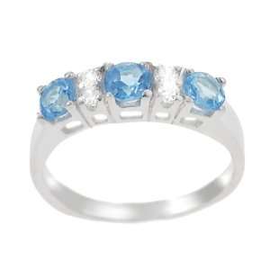  Sterling Silver Blue Topaz Three Stone Ring Jewelry