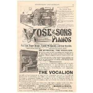  1892 Everett Vose & Sons Vocalion Pianos Print Ad (Music 