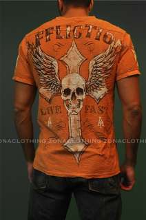   Affliction Live Fast Henley Tee T Shirt Bright Orange MMA NWT  